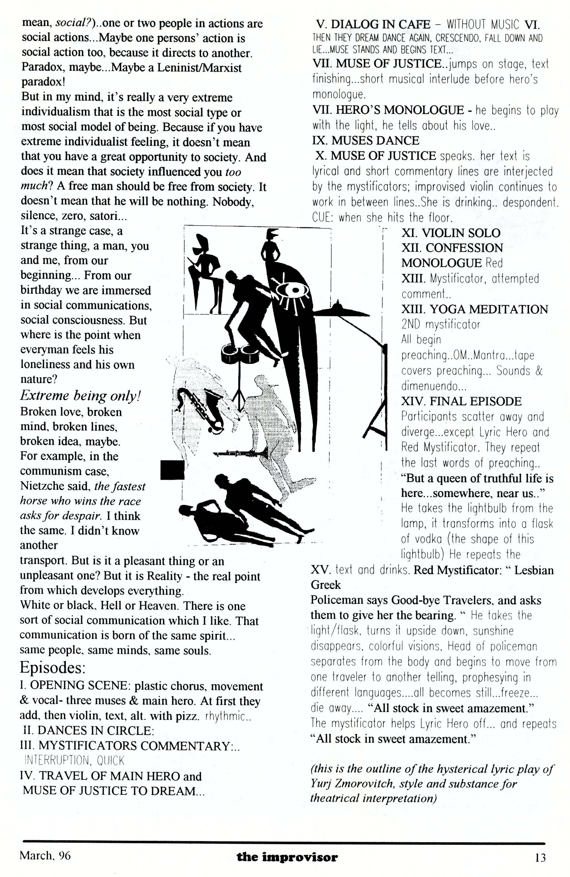 YURIY ZMOROVYCH. Lesbian Bearing or Orpheus Profecy. (chronical hallucination of 1994-95), The International Journal of Free Improvisation Volume XI, 1996 - the IMPROVISOR, p. 13