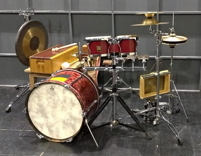 Percussion kit of Vladimir Nelinov, used for live music for the silent film at festival